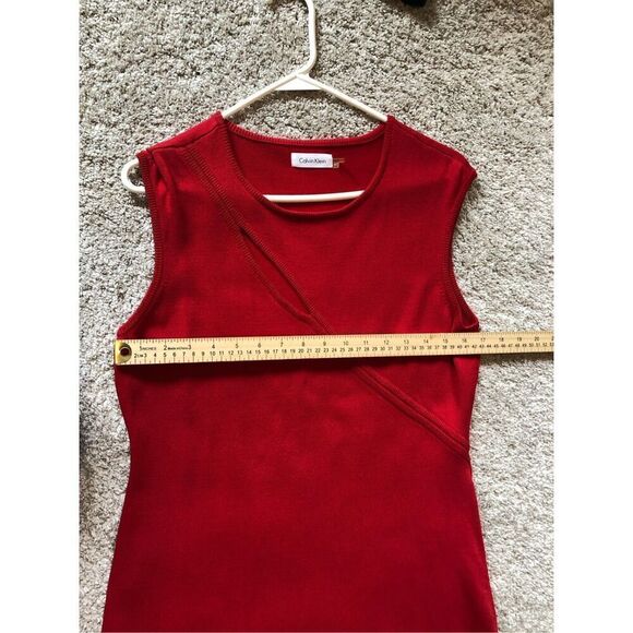 Calvin Klein Women’s Red Eyelet-Slit Front Bodycon Elegant Sleeveless Tank Dress - Picture 7 of 8